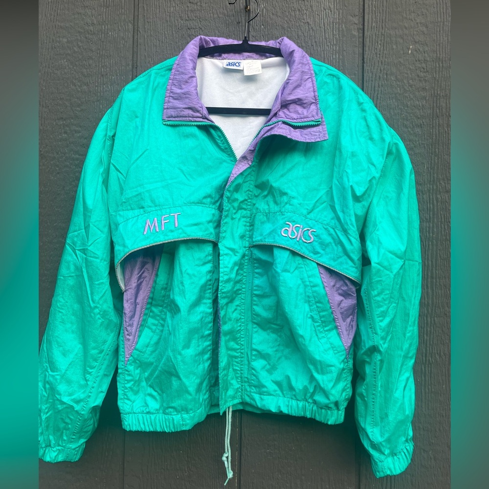 💜💚 Vintage ASICS 90s Windbreaker – Teal & Purple – Unisex M